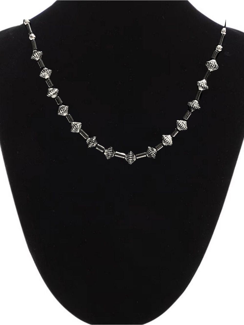 Hematite and Silver-Tone Accent Beaded Necklace